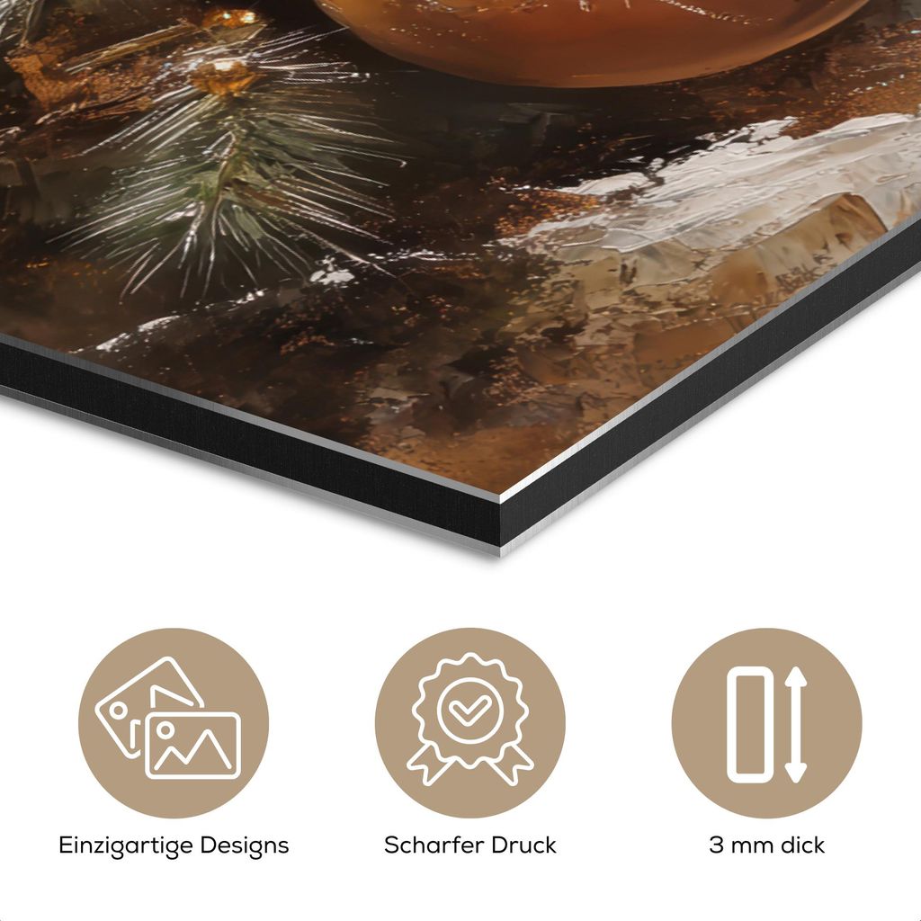 MuchoWow Wanddekoration Metall Metallbild Wandkunst 60x90 cm Weihnachten - Kugeln - Beige - Gold MuchoWow Aluminium Gemälde - Wandbilder - Aluminium