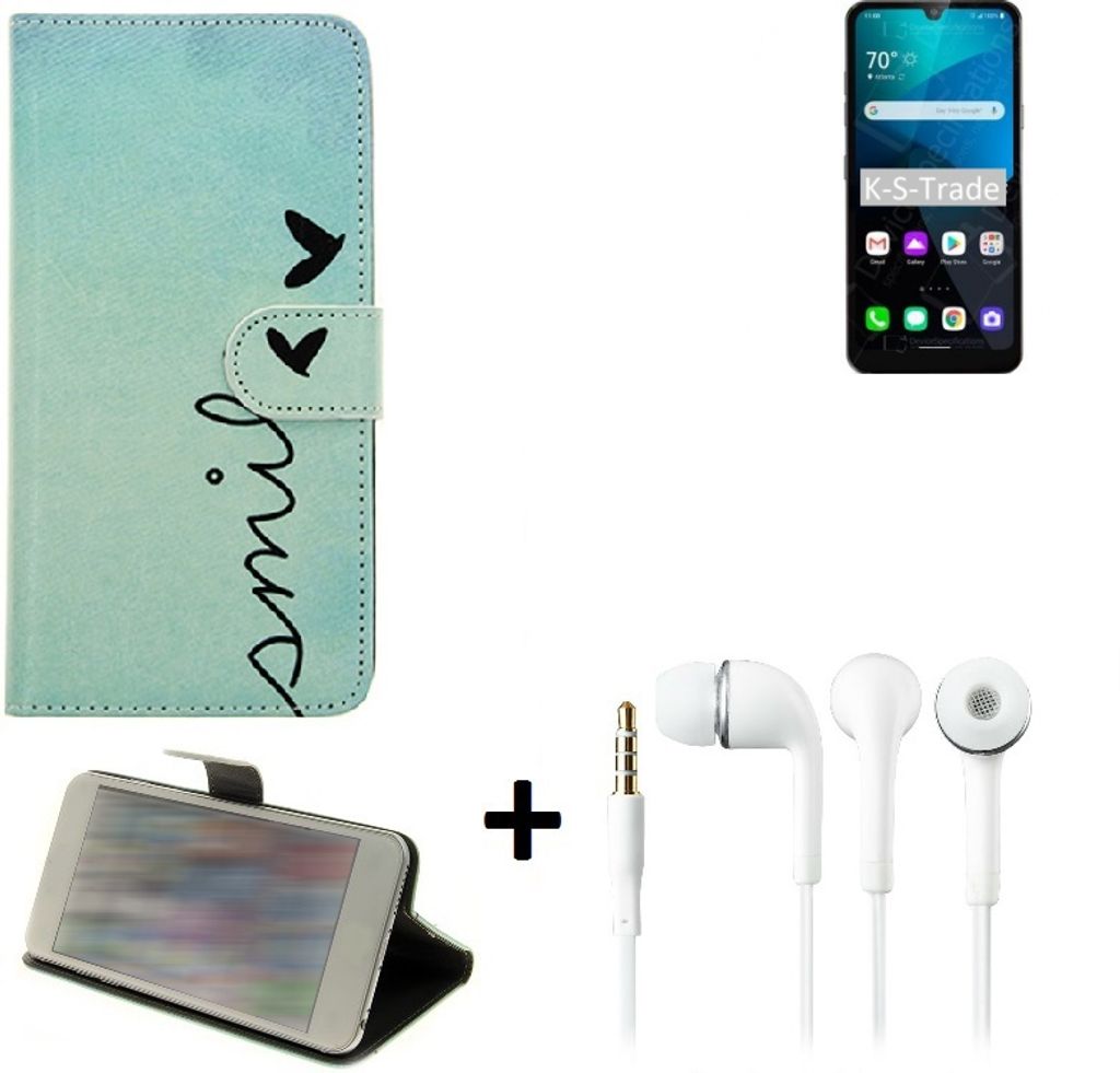 K-S-Trade Schutz Hülle Handy Hülle kompatibel mit LG Electronics Harmony 4 360° Wallet Case Schutz Hülle ''smile'' inkl. Ohrstöpsel Smartphone
