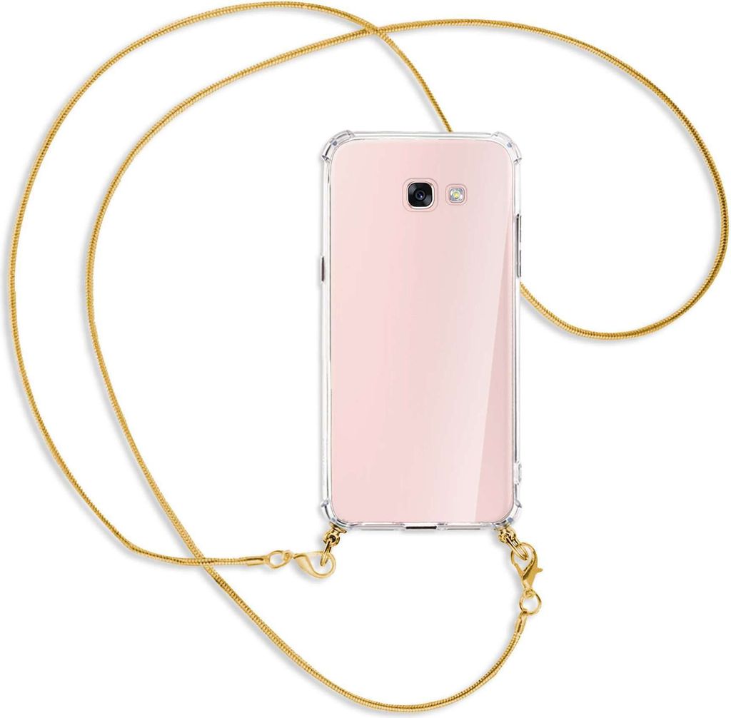 Handykette Backcover-Schutzhülle mit Band (Metall goldfarben) für Samsung Galaxy A7 2017 - goldfarbene Kette Snake