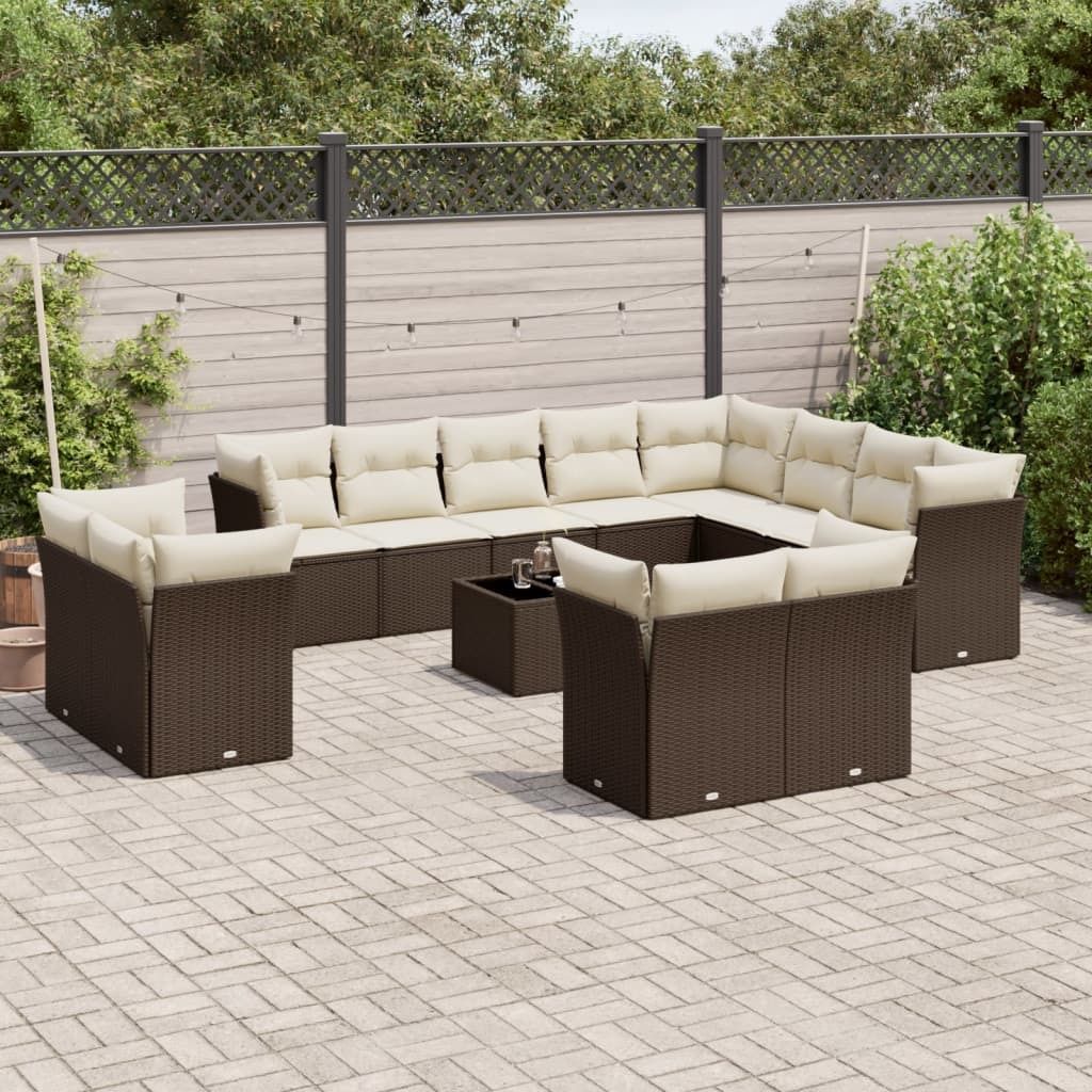 Maison Exclusive - 13-tlg. Garten-Sofagarnitur mit Kissen Braun Poly Rattan