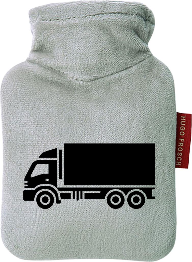 Huuraa Mini-Wärmflasche LKW Lastkraftwagen 0,2 Liter Grey Mini Veloursbezug Taschenwärmer Geschenkidee