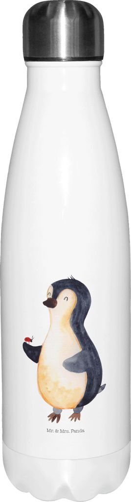 Mr. & Mrs. Panda Trinkflasche Pinguin Marienkäfer - Weiß - Geschenk, Freude, Glück, Wunder, Aufmerksam, thermobehälter, Thermos, Liebe, trinkfl...