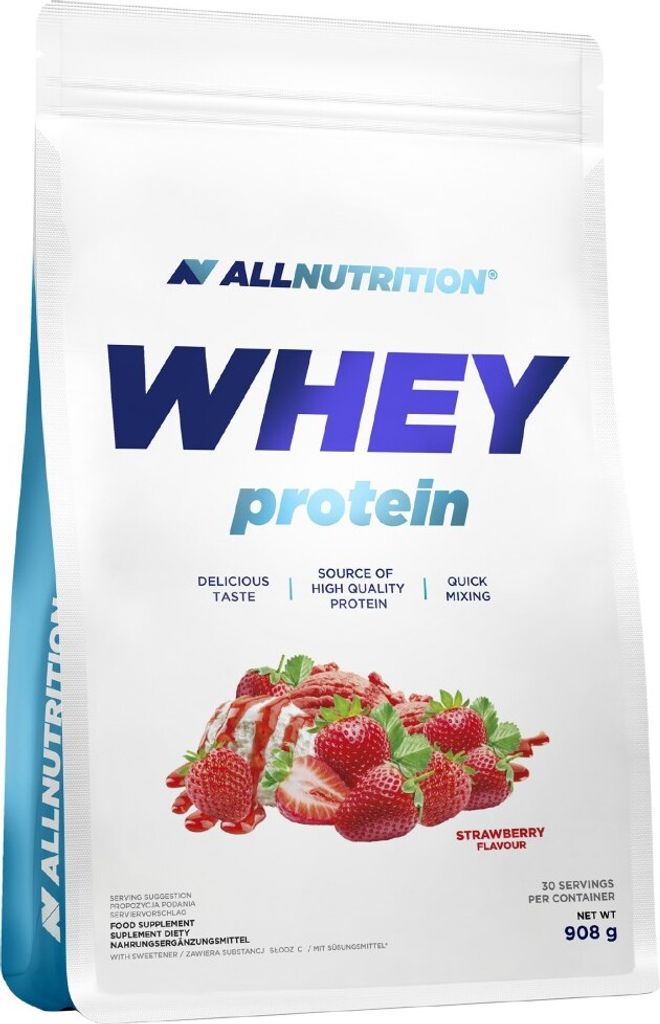 ALLNUTRITION Whey Protein 908g, aardbei smaak. Productafbeelding 