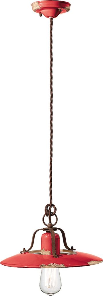 Pendelleuchte Metall Keramik E27 rund D: 30 cm Rot Shabby Antik Vintage Keramikleuchte