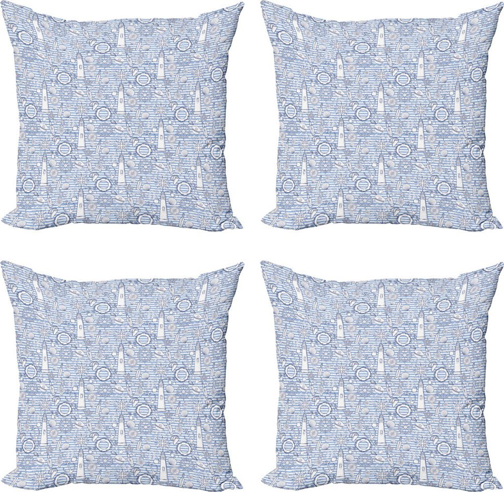 ABAKUHAUS Nautisch Kissenbezug Set (4 Stück), Nautical Seefisch, Moderner Doppelseitiger Digitaldruck, 50 cm x 50 cm, Blau Weiss