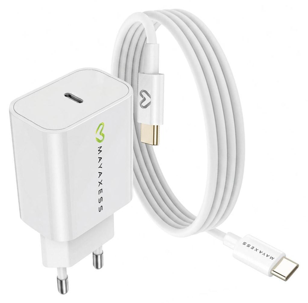 Mayaxess, 20W Netzteil für Galaxy S21 Ultra + USB-C Kabel 1m, Weiß