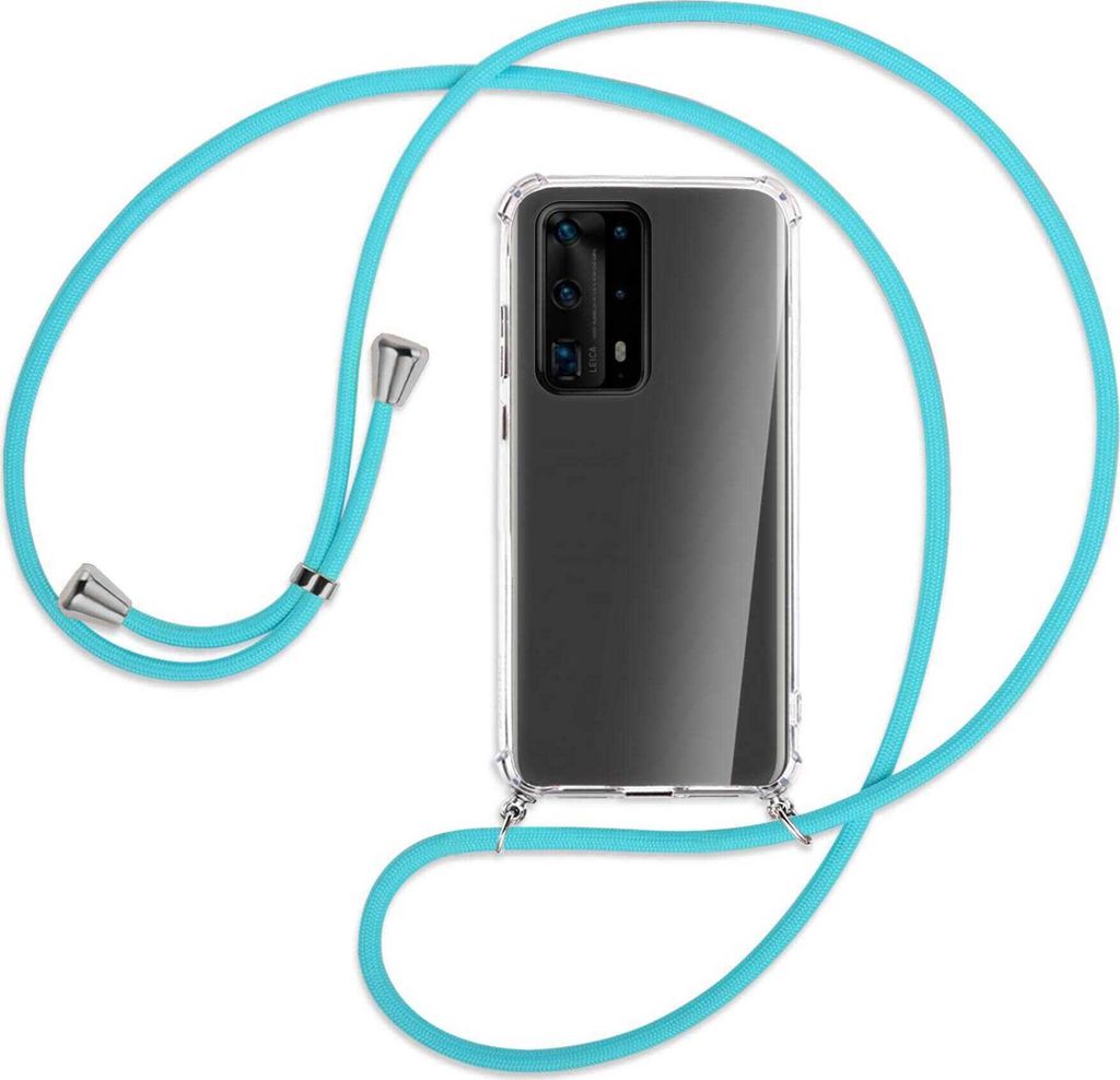 Handykette Backcover-Schutzhülle mit Band (Metall silberfarben) für Huawei P40 Pro Plus - türkis