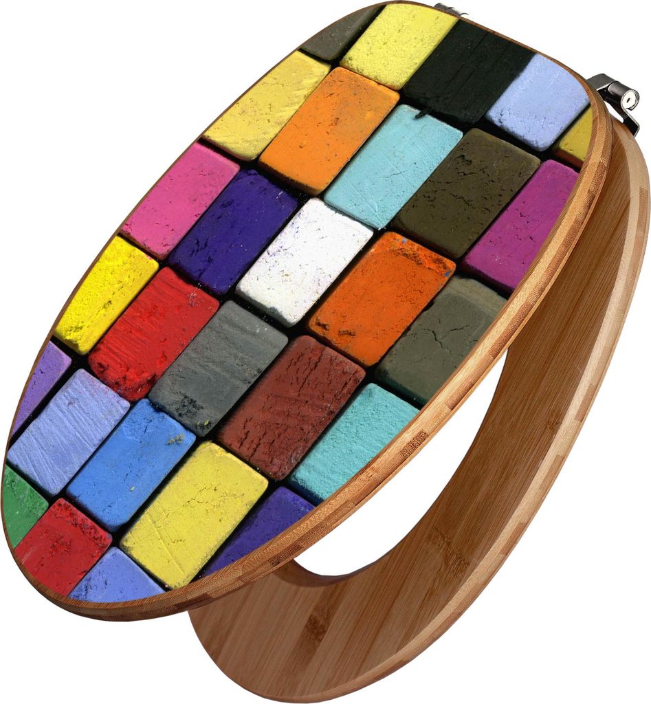 banjado Design WC Sitz Bambus 44x38x5cm - Bunte Kreide - Toilettendeckel/Toilettensitz Bambus - hochwertiger Bambus Klodeckel/WC-Sitz mit Universal...