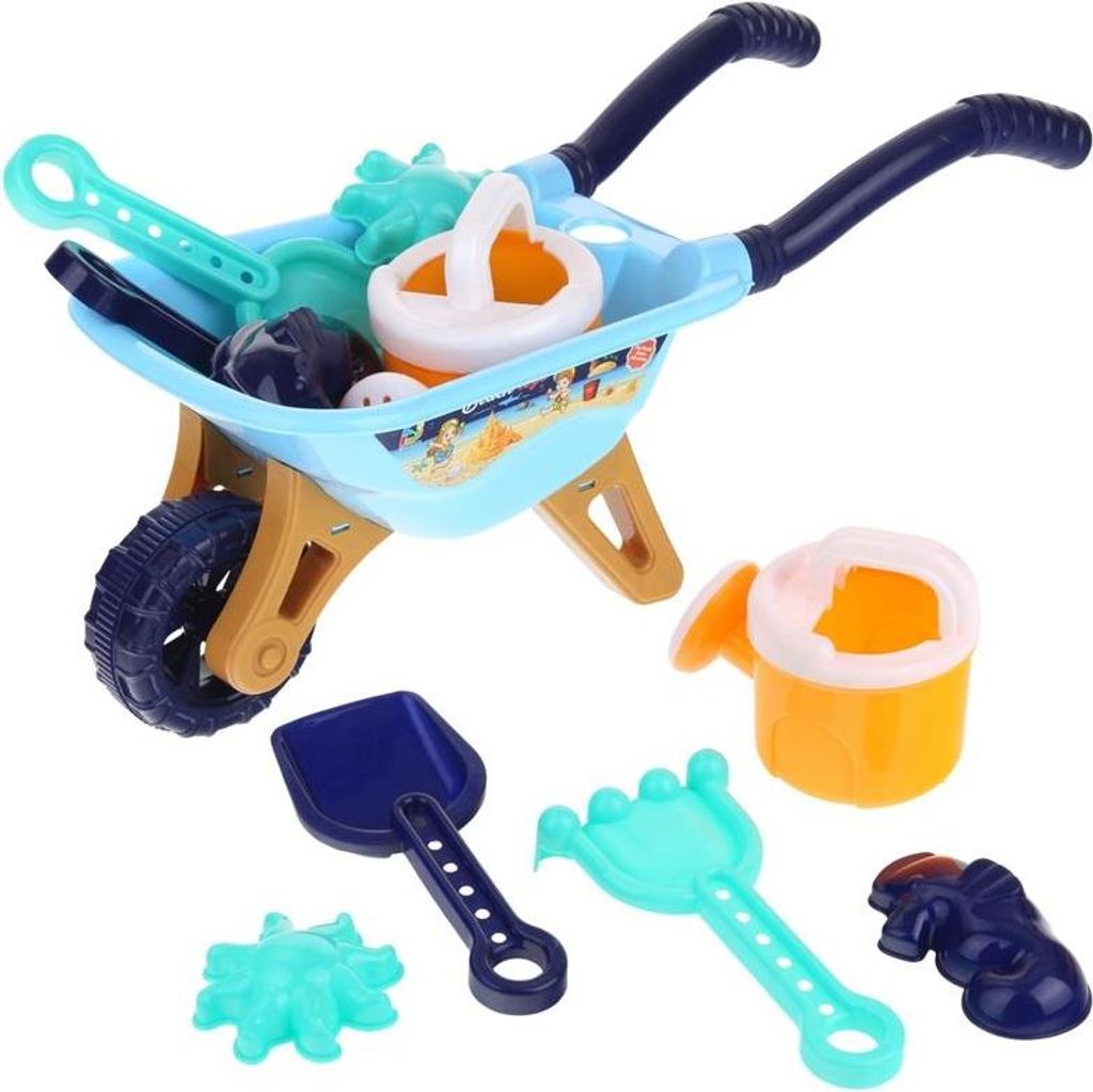Sandkasten-Sandset für Kinder: Schubkarre, Gießkanne und Förmchen - Blau