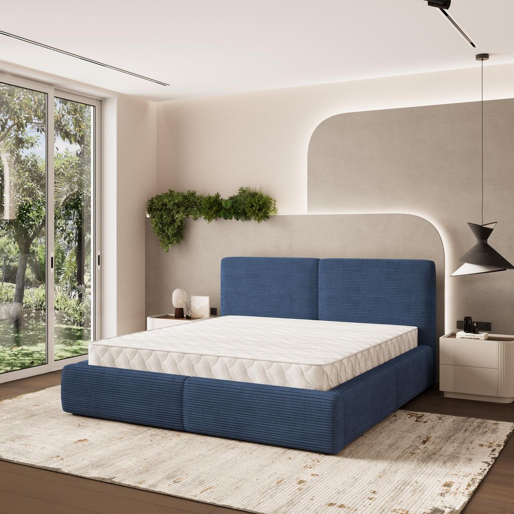 Masseno Polsterbett FELURO 180x200 cm, Polsterbett mit Bettkästen -Blau, POSO 05