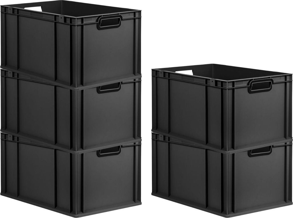 SparSet 5x Eurobox NextGen Color | HxBxT 32x40x60cm | 65 Liter | Griffe schwarz offen | Verstärkter Boden | Schwarz | Eurobehälter, Transportbox,...