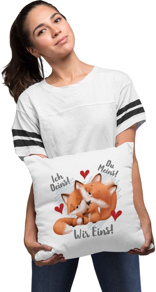 Kissenbezug Spruch Ich Deins Du Meins Wir Eins Geschenk Liebe Valentinstag Jahrestag Fuchs SpecialMe weiß 40cm x 40cm
