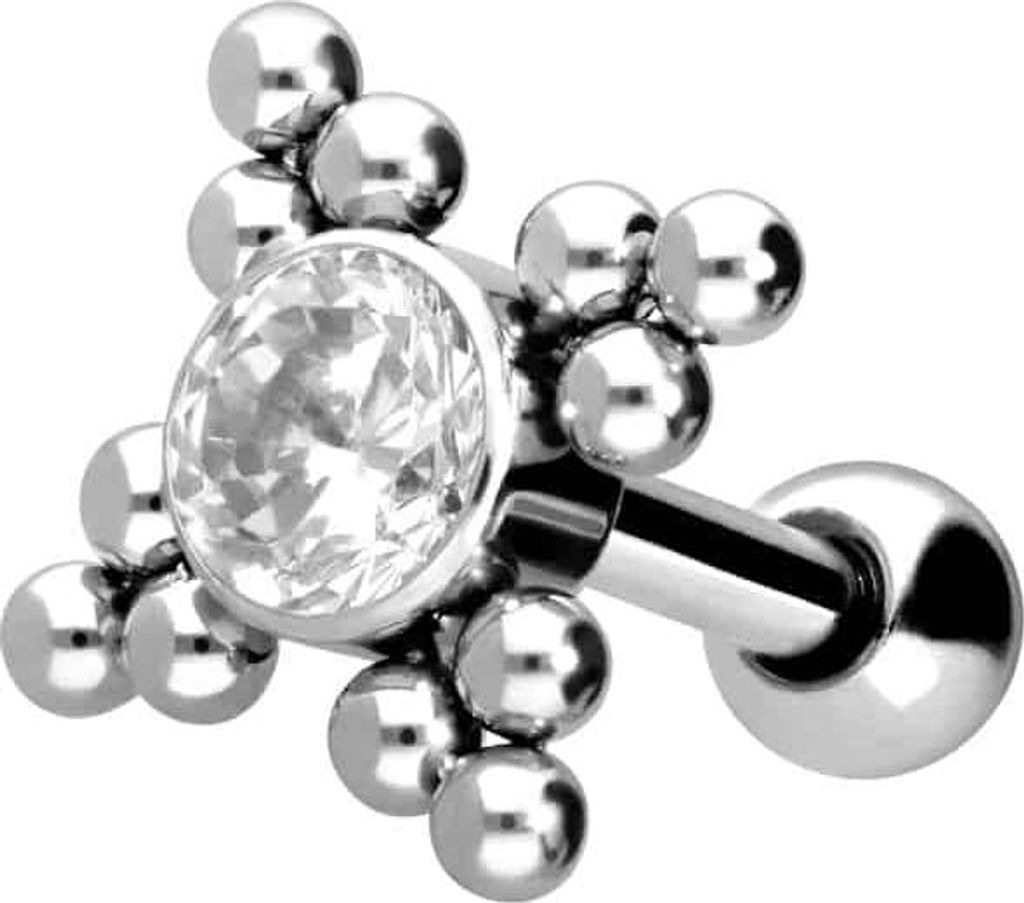 Ohrpiercing Chirurgenstahl Ohrpiercing KRISTALL + 4 KUGELDREIECKE