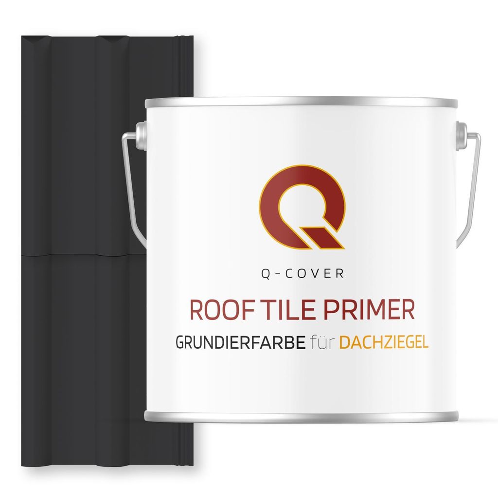 Grundierfarbe für Dachziegel Tiefschwarz RAL 9005 5 L | wetterfeste Dachbeschichtung | für Ziegel, Beton, Eternit | UV-beständig | Q-COVER