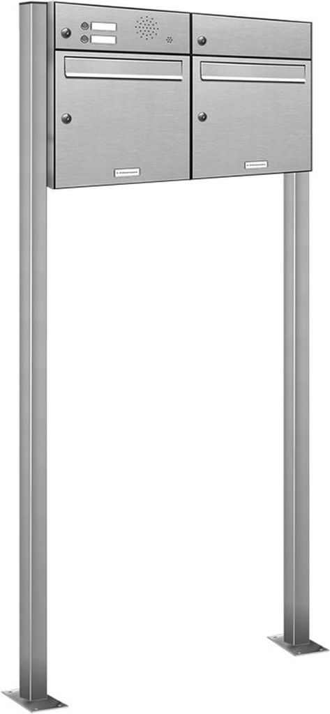 2er V2A Edelstahl Briefkasten Standanlage Freistehend mit Klingel