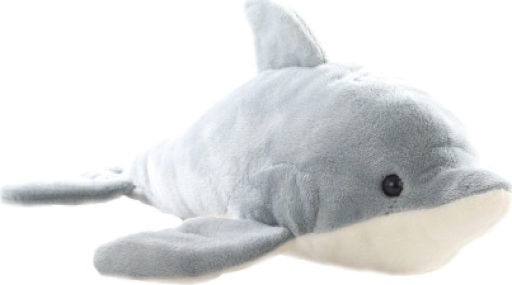 A plush toy dolphin on a white background.