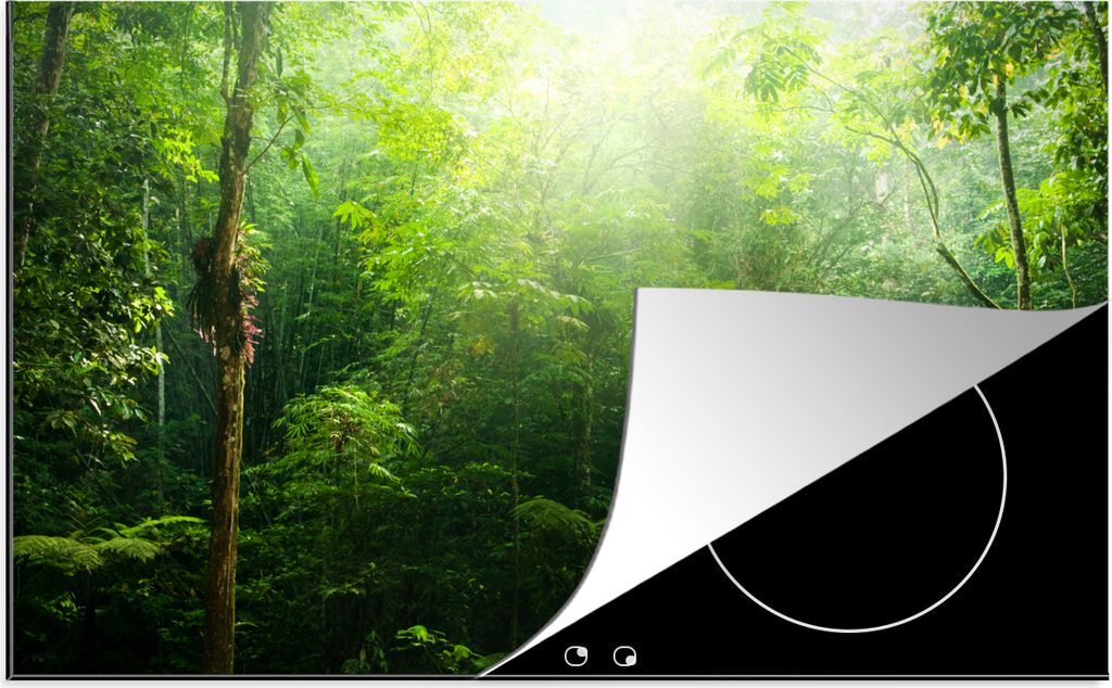 KitchenYeah Herdabdeckplatte Dschungel - Sonnenlicht - Grün - Mädchen - Kinder - Jungen , 78x52cm, Küche Deko, Glaskeramikkochfeld Herdabdecku...