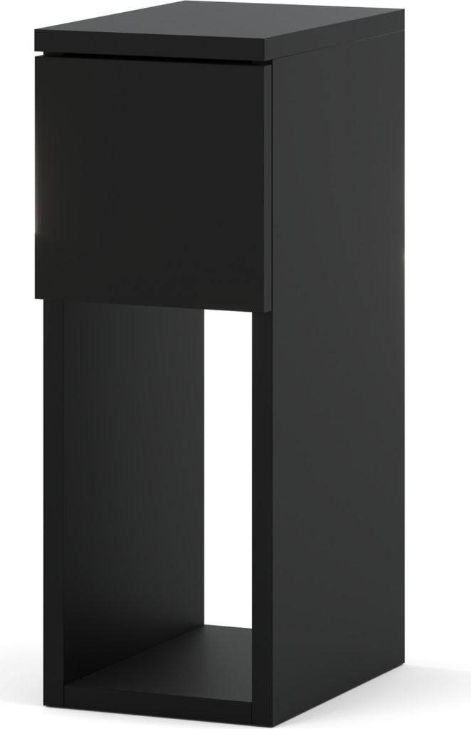 STIV Möbel | Schmaler Nachttisch Schwarz Matt 30x20x55 cm | 1 Schublade + offenes Fach | Kompakt | Minimalistisches Design