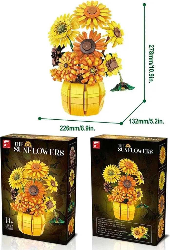 Fleur Artificielle à Construire : Bouquet Tournesol en Briques 1009 Pcs