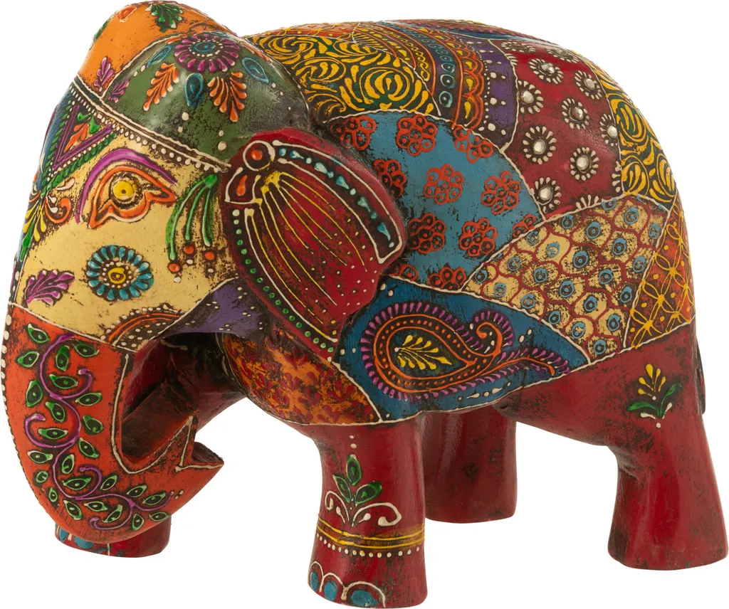 Figurine Éléphant Décorative en Bois de Manguier Dehli J-Line Mix