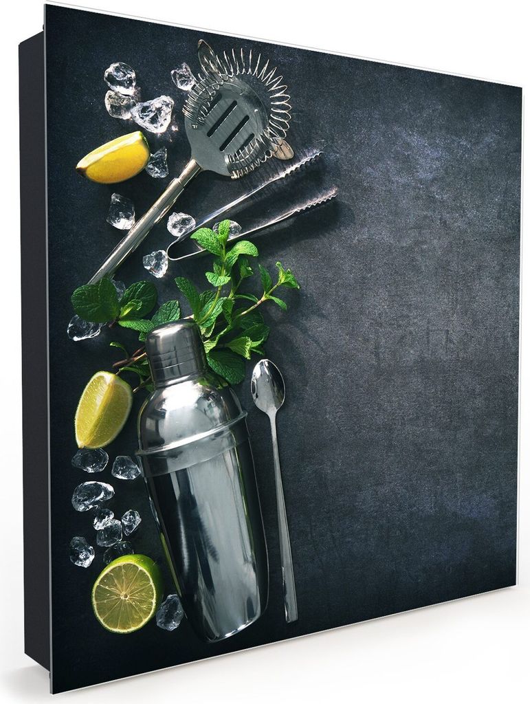 Nachbildung-Schlüsselkasten, Magnetpinnwand und Memoboard mit Glasfront Motiv Limetten und Kräuter