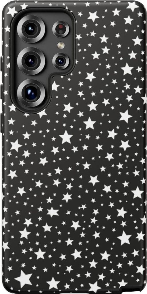 Weiße Sterne auf schwarzem Hintergrund – Hülle Kompatibel mit Samsung Galaxy S25 Ultra