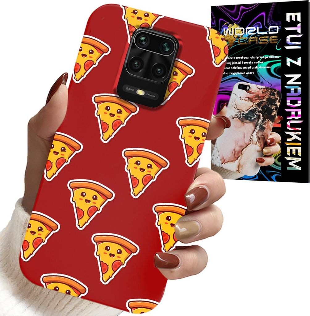 Hülle Für Xiaomi Note 9 Pro / 9S - Design Mit Fröhlicher Pizza Auf Rotem Hintergrund