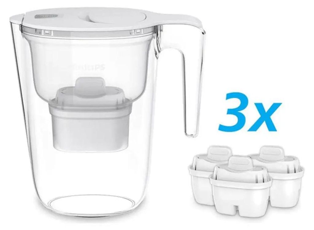 Carafe filtrante 2,6 L blanche avec 3 filtres en Image du produit 