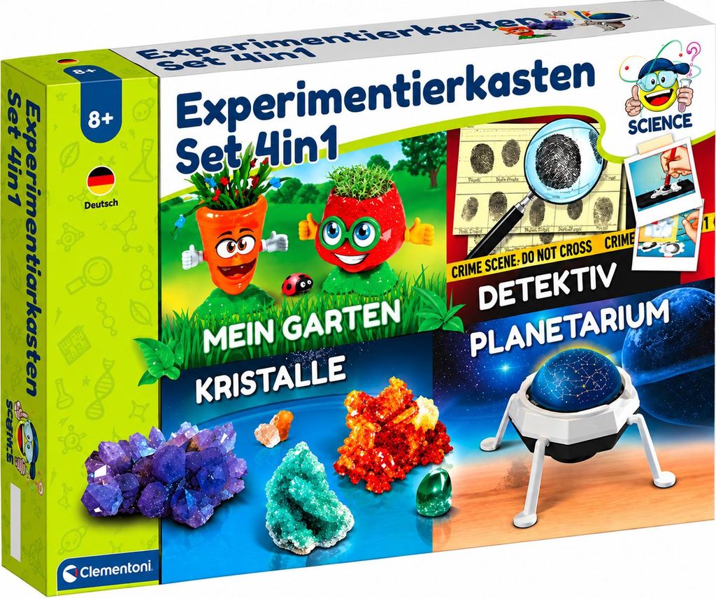 Clementoni Experimentierkasten 4 in 1 mit Kristallzucht und Produktbild 