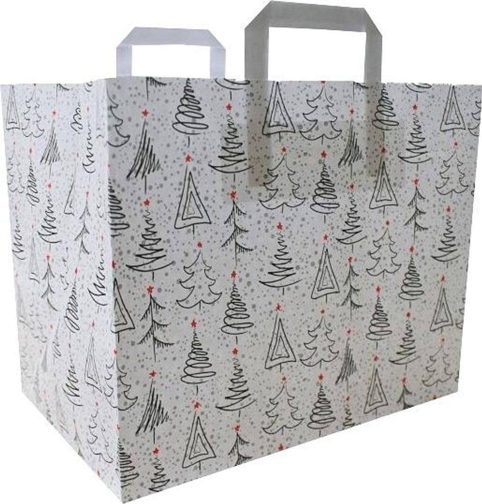 Papiertragetasche weiß, "Weihnacht", 70 g/qm, 32 + 21,5 x 27 cm 10 Stück