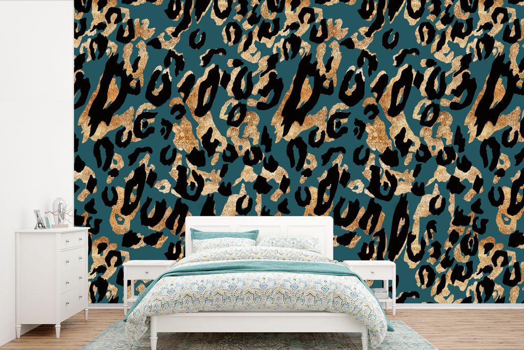 MuchoWow Fototapete für Wohnzimmer oder Schlafzimmer Wandtapete Vinyl Motivtapete Panther - Tiermuster - Braun - 330x220 cm - Fototapeten