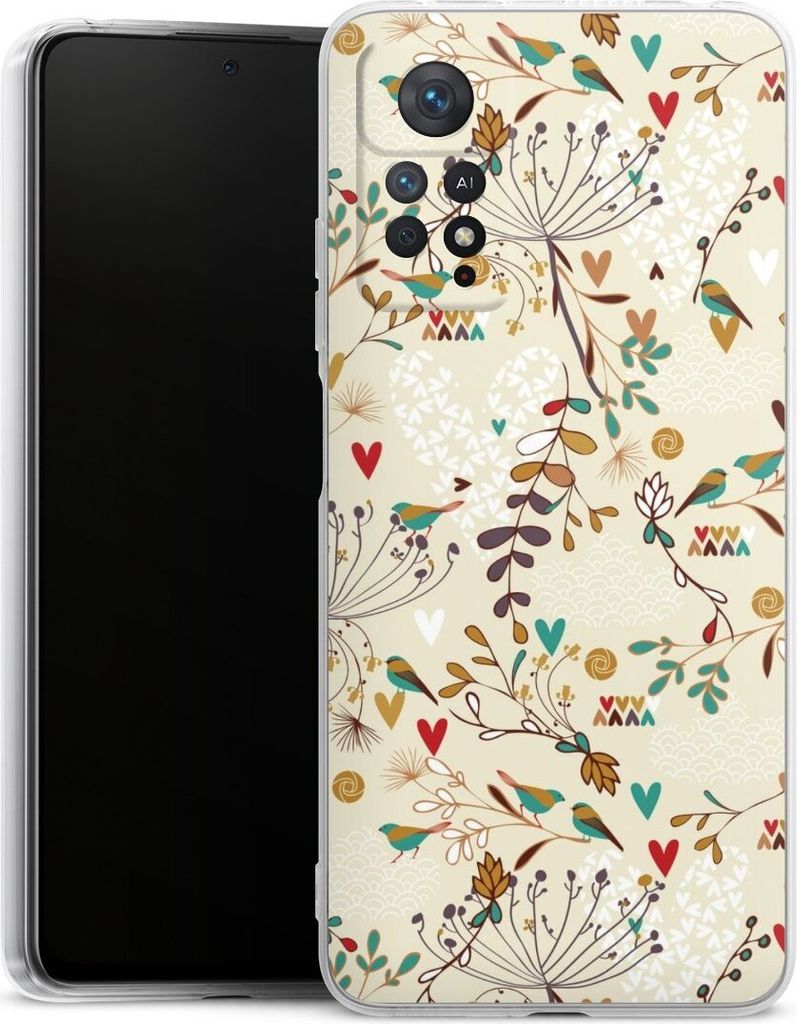 DeinDesign Handyhülle für Xiaomi Redmi Note 11 Pro 4G Silikon Hülle Case Smartphone Schutzhülle Blumen Retro Vogel