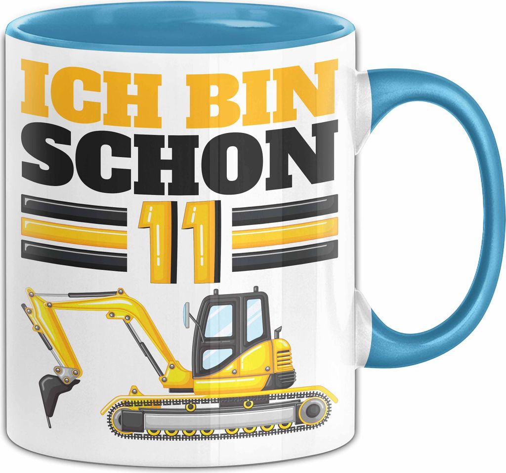 11. Geburtstag Geschenk Tasse Becher Jungs Bagger Ich Bin Schon 11 (Blau)