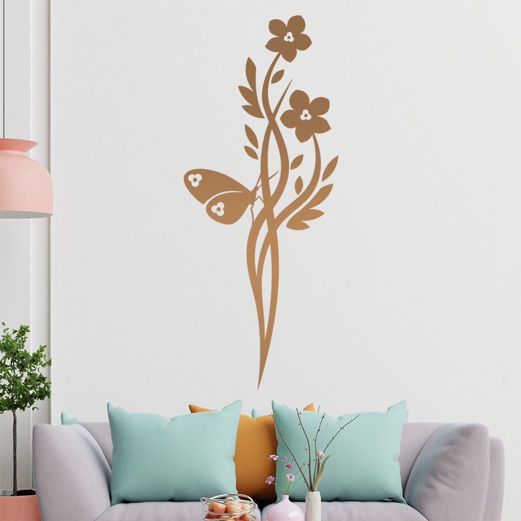 Falter Schmetterling Blüte Wandtattoo in 6 Größen - Wandaufkleber Wall Sticker - Dekoration, Küche, Wohnzimmer, Schlafzimmer, Badezimmer