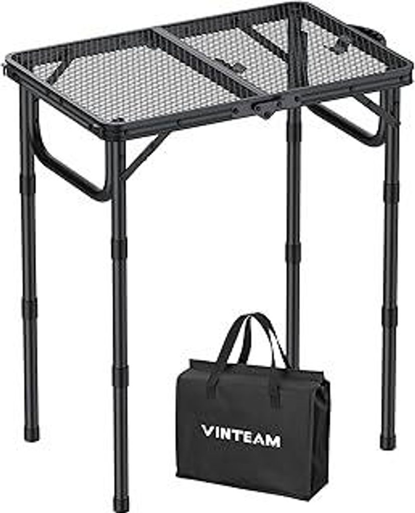VINTEAM Campingtisch Klappbar 58x40cm, 3 Höhenverstellbar Leicht & Tragbar, Aluminium Metallgitter, Beistelltisch, Gartentisch, Grilltisch mit Met...