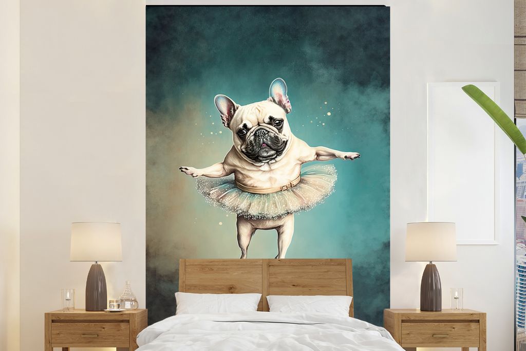 MuchoWow Fototapete für Wohnzimmer oder Schlafzimmer Wandtapete Vinyl Motivtapete Hund - Tutu - Ballett - Abstrakt - Porträt - Kind - 180x280 c...