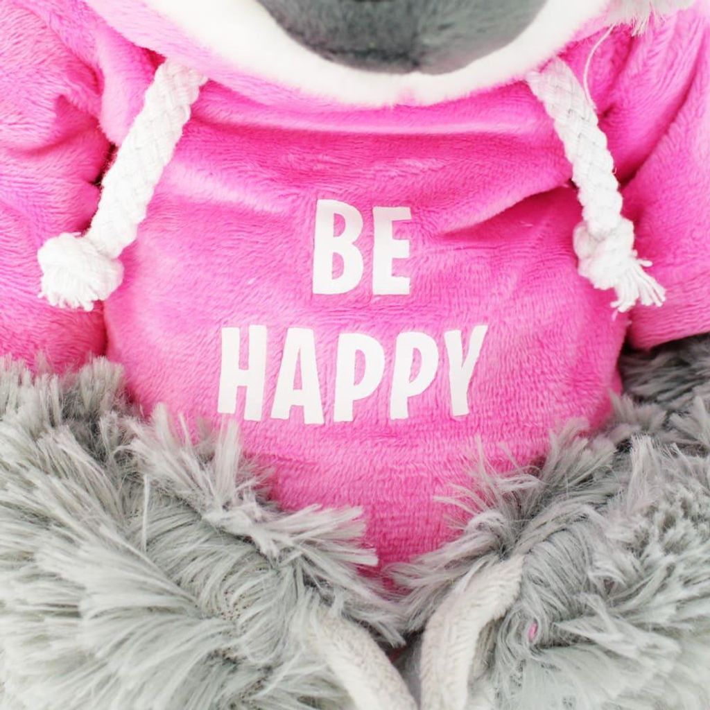 Kuscheltier Faultier rosa mit Hoodie "Be happy" - ca. 50 cm