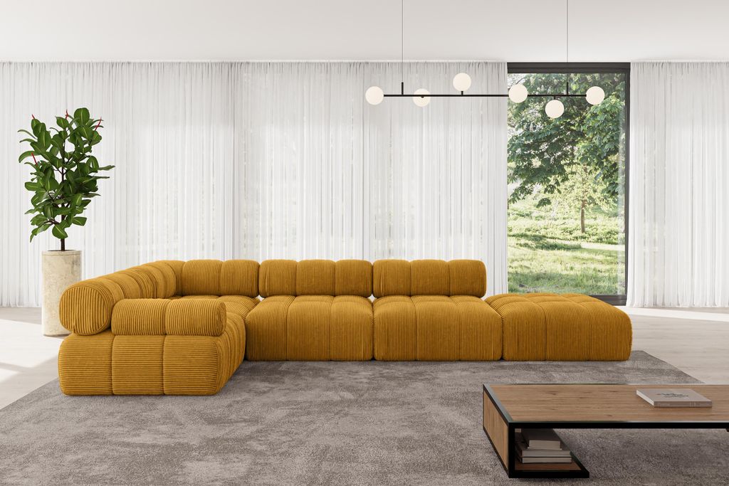 ALTDECOR Modulares Sofa Ecksofa in L-Form - Felto-L2 - 380x190x70 cm Senfgelb Corner modular Sofa Eckcouch Couch Wohnlandschaft Cauchsofa Polstersofa