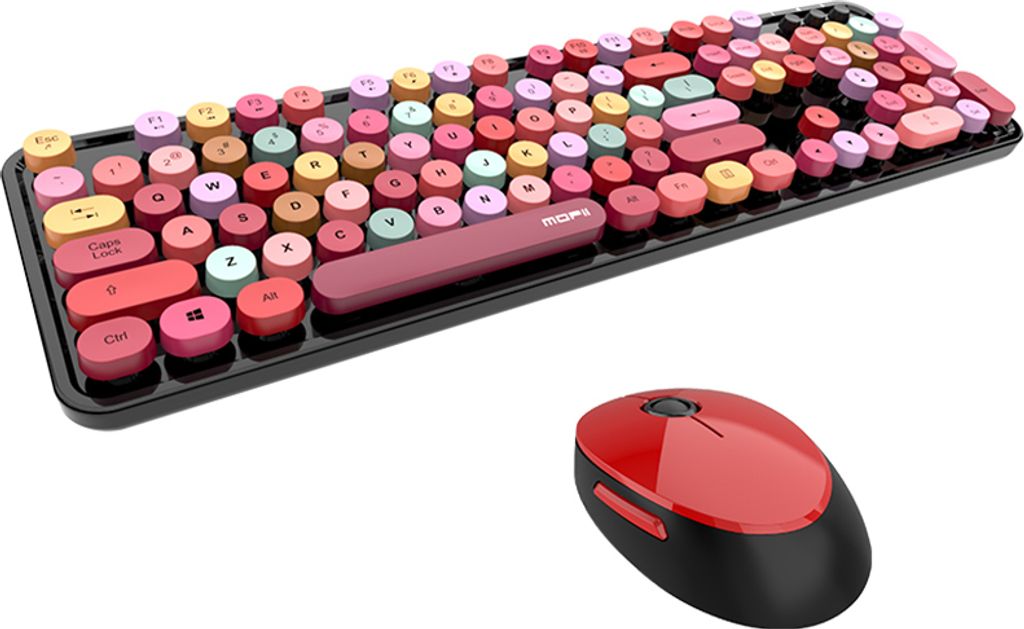 Mofii Sweet Keyboard Mouse Combo Mischfarbe 2.4G Wireless Keyboard Mouse Set Kreisfoermige Aufhaengung Tastenkappe fuer PC Laptop Schwarz