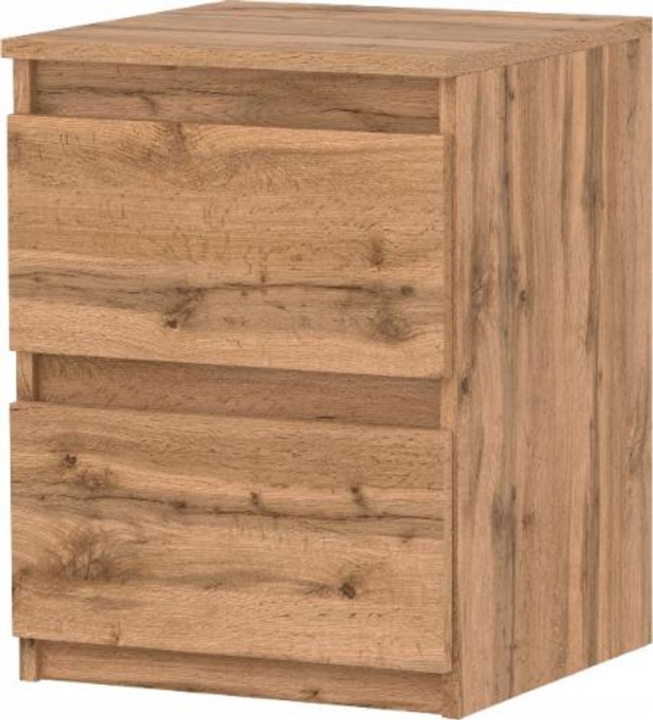 A wooden nightstand with two drawers.