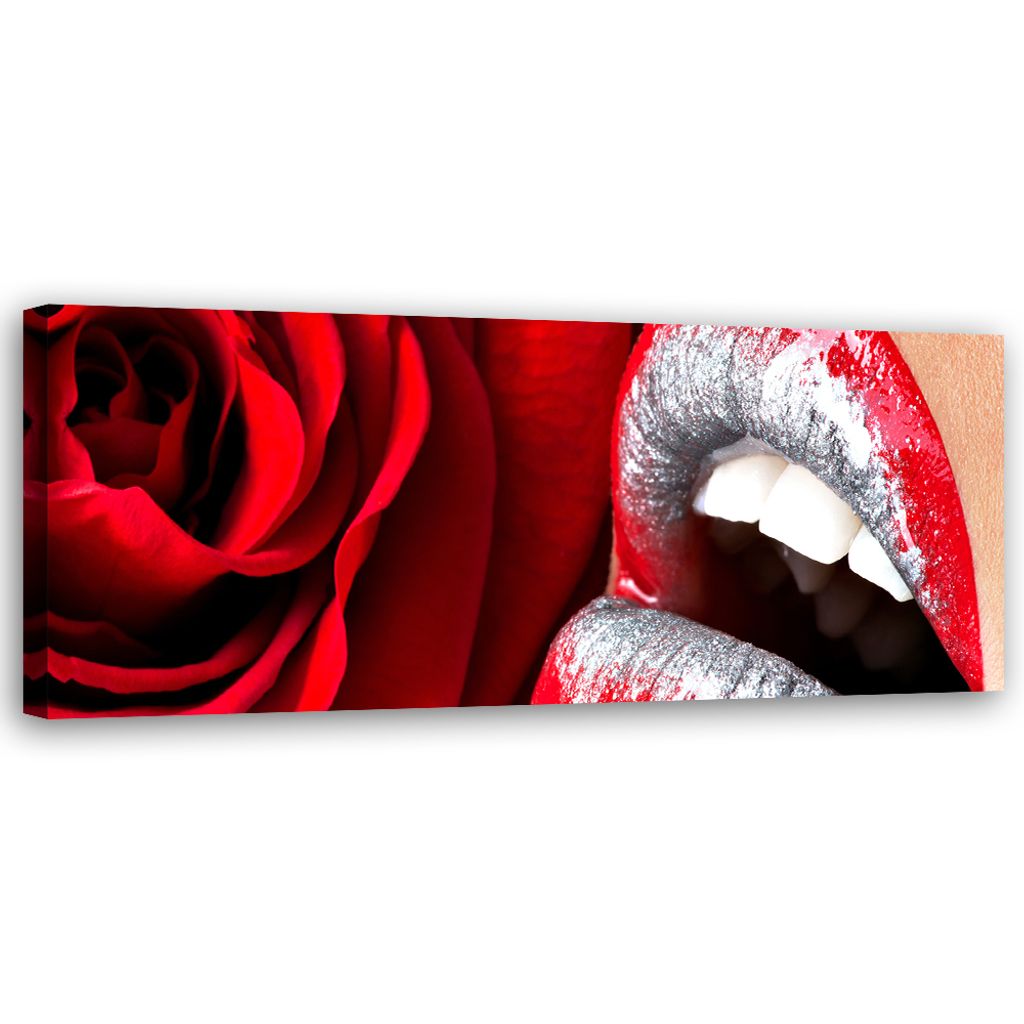 Leinwandbild Weibliche Lippen 90x30 Feeby Rot bild für die wand bereit zum aufhängen