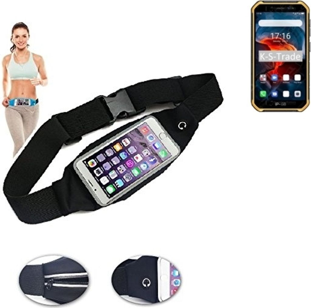 K-S-Trade Jogging-Armband kompatibel mit Ulefone Armor X7 Pro Gürteltasche Umhängetasche Bauchtasche schwarz Sport Running Jogging Fitness Laufen