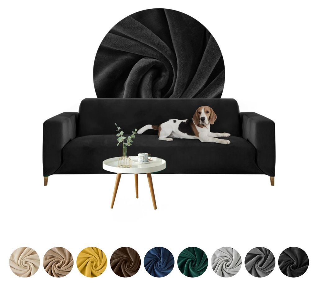 Elastischer Velours-Bezug für Ecksofa 3-Sitzer in Schwarz – Produktbild 
