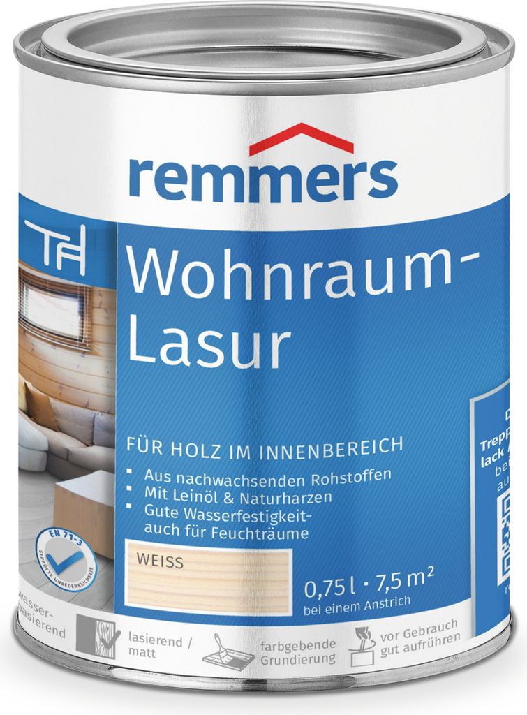 Remmers Wohnraum-Lasur weiß 0,75 l, Holzlasur innen Produktbild 