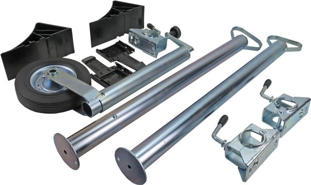 Super Set Anhänger Stützrad, Stützen, Klemmschellen, Unterlegkeile