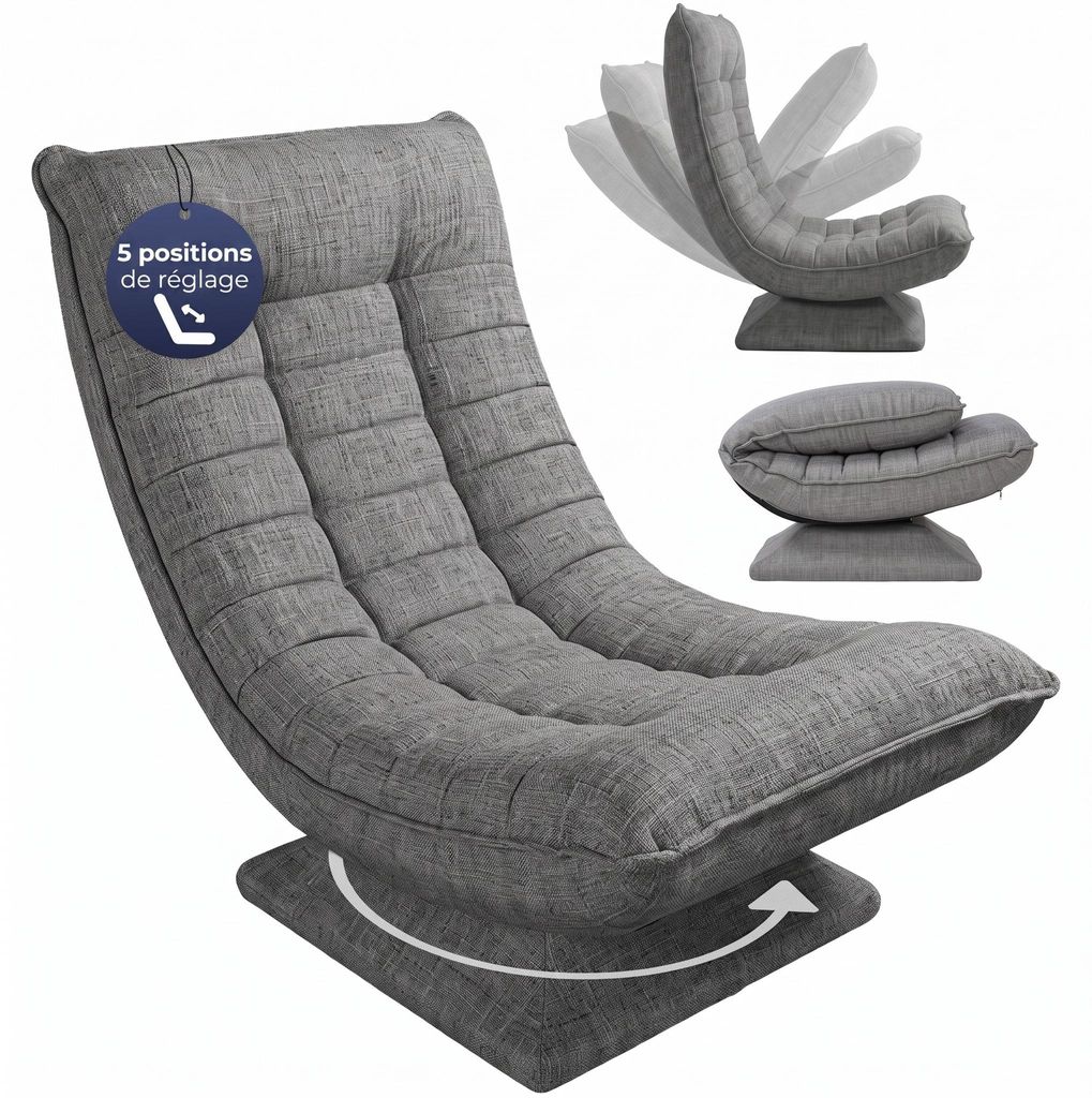 CASARIA Fauteuil tout confort pivotant 360 degrés gris Image du produit 