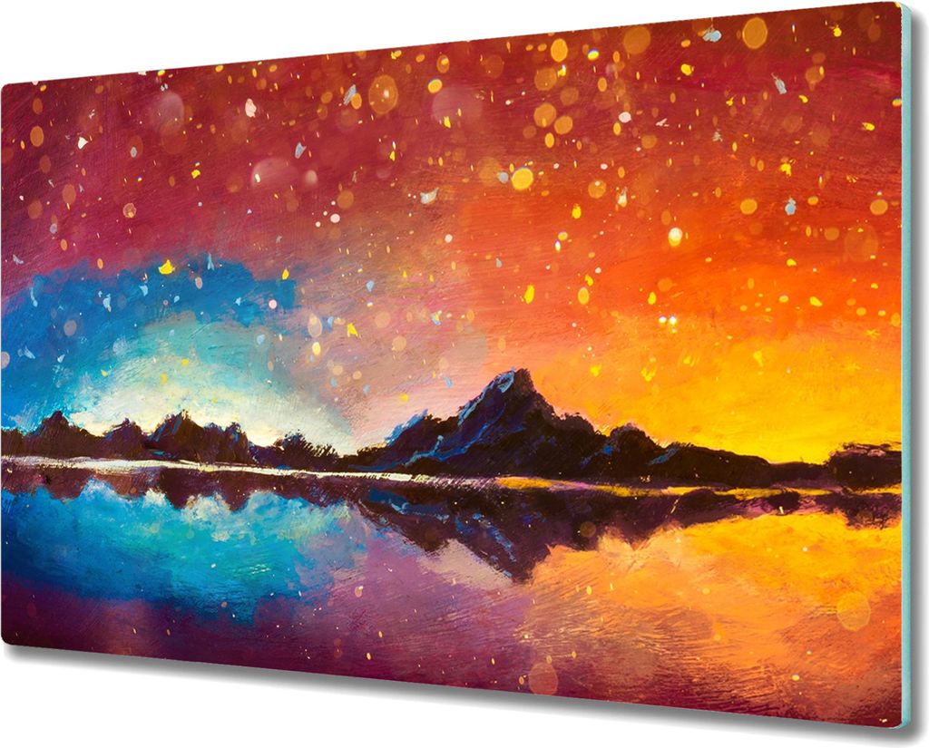 Coloray Hackbrett Kochplattenabdeckung Herdabdeckplatte 80x52 cm Schneidebrett Küchenbrett - Berge