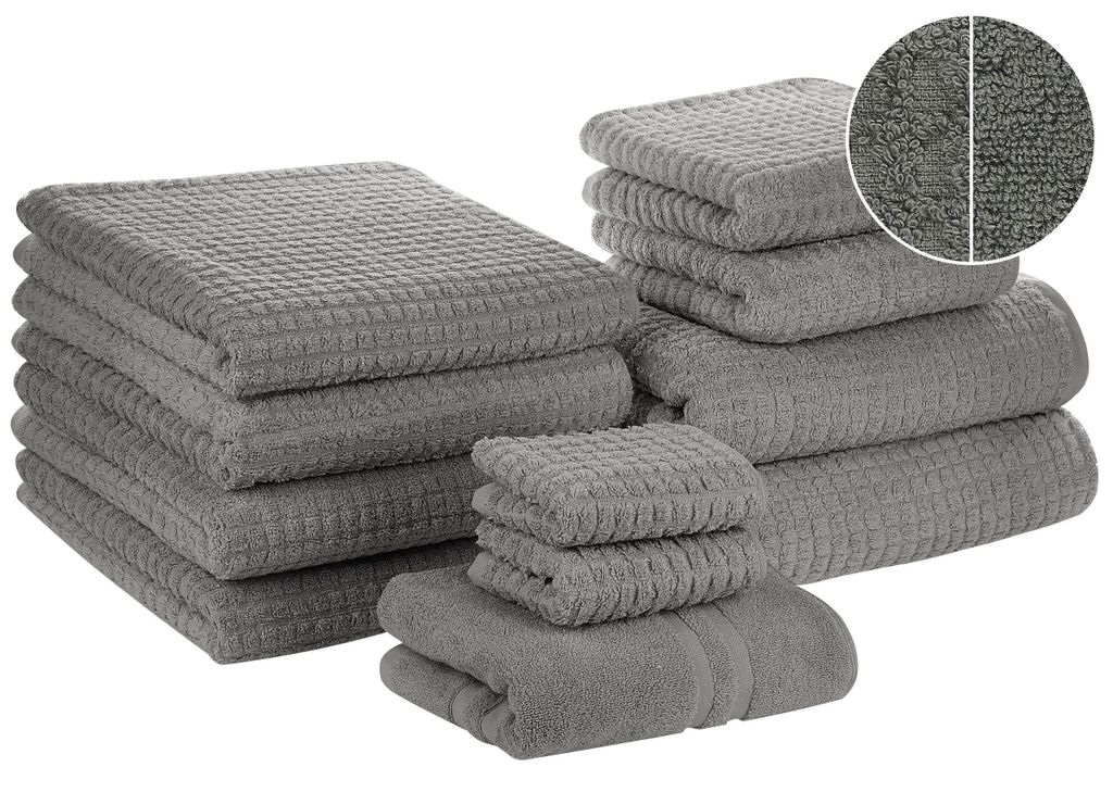 BELIANI Badehandtuch Set mit Badematte 11-teilig Grau Baumwolle Frottee Handtücher in verschiedenen Größen Badteppich Bad Ausstattung Accessories