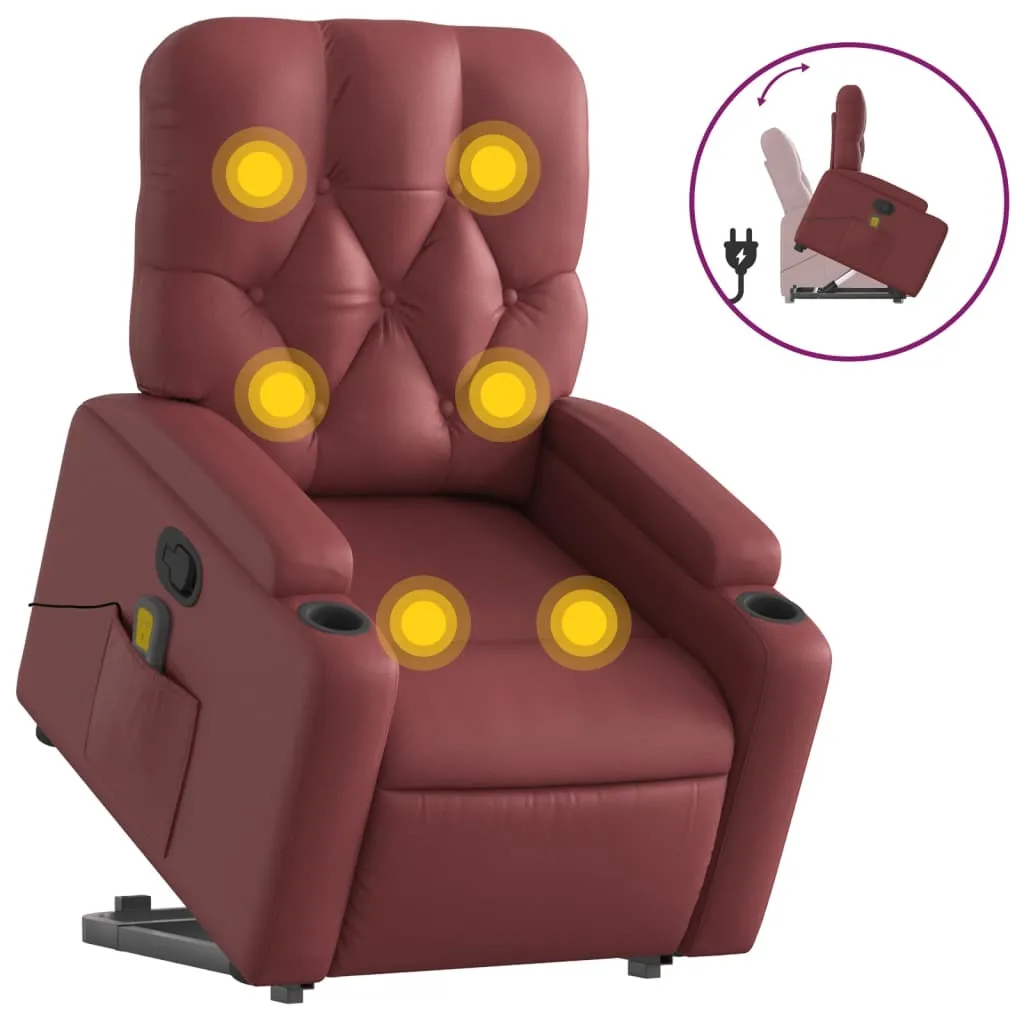 Fauteuil de massage avec fonction releveur Vin rouge Similicuir - Luxe