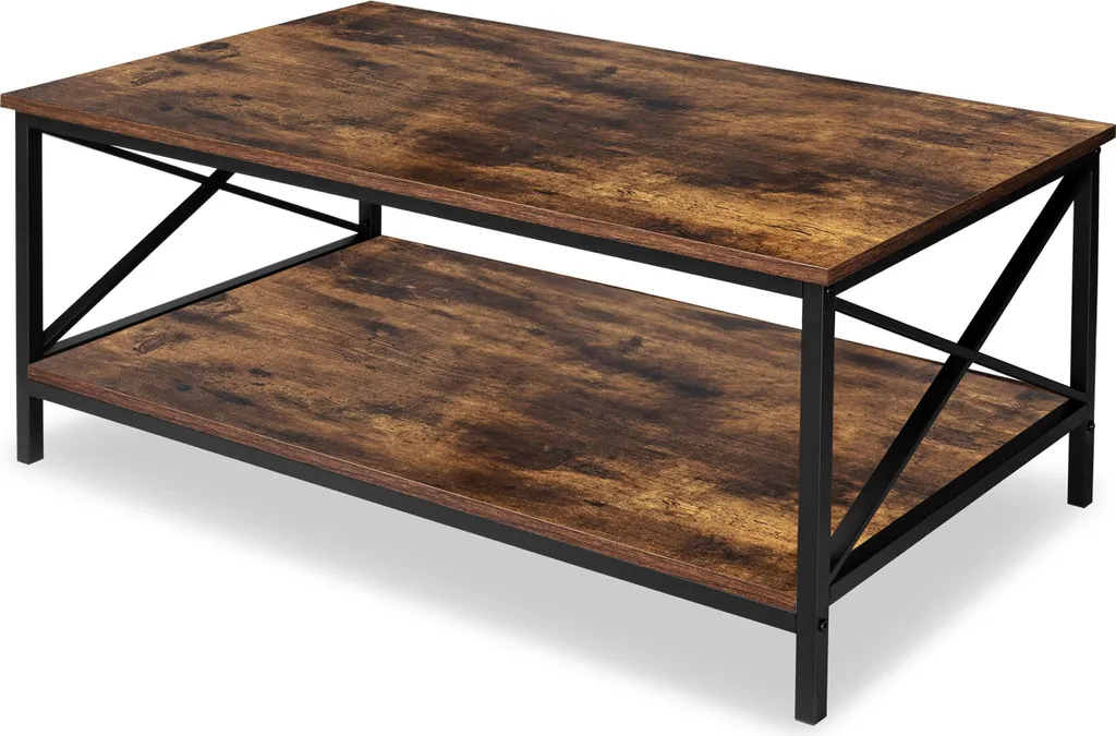 Table à café rustique 100x55 cm avec base métallique robuste noire - 5